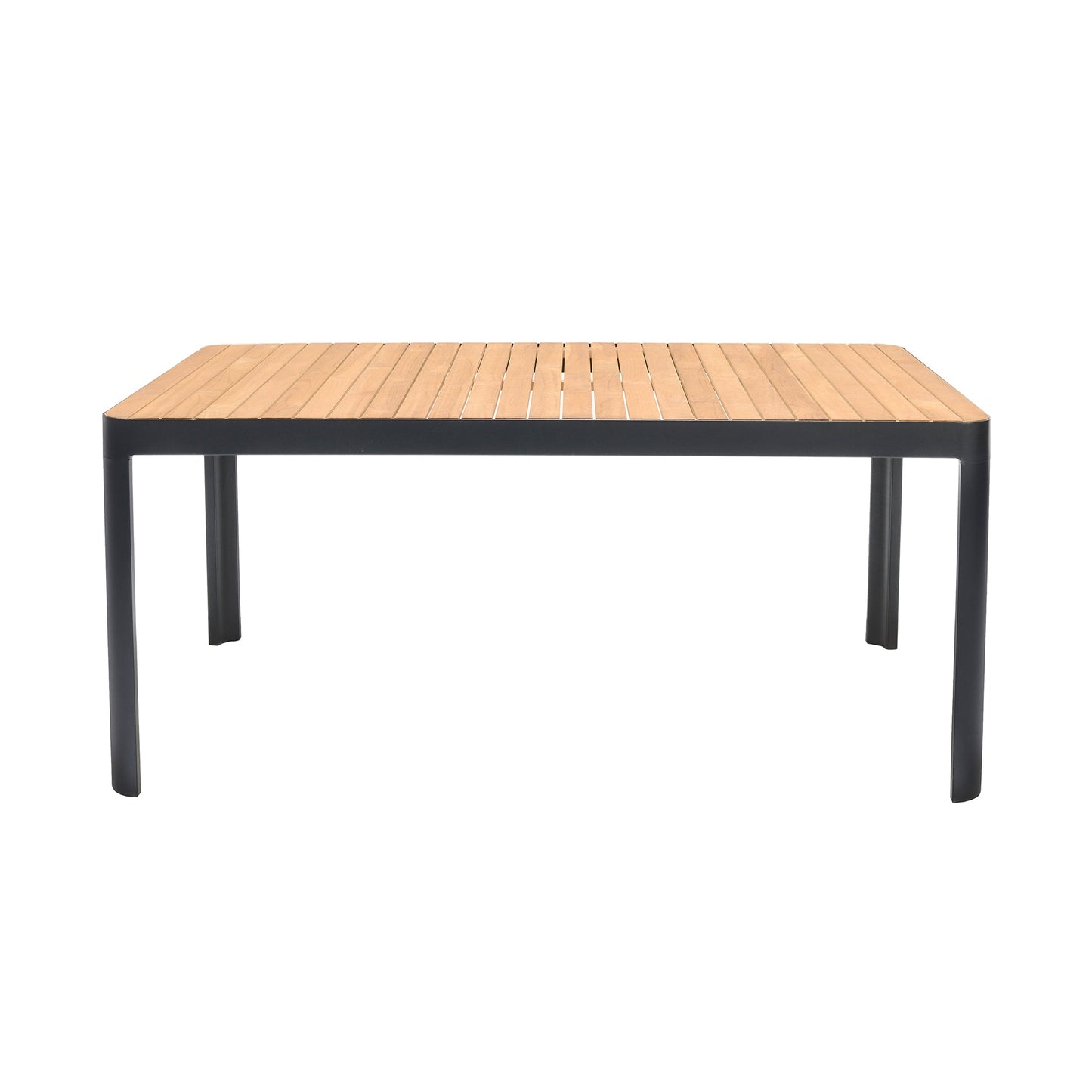 Portals Outdoor Rectangle Dining Table in Black Finish with Natural Teak Wood Top