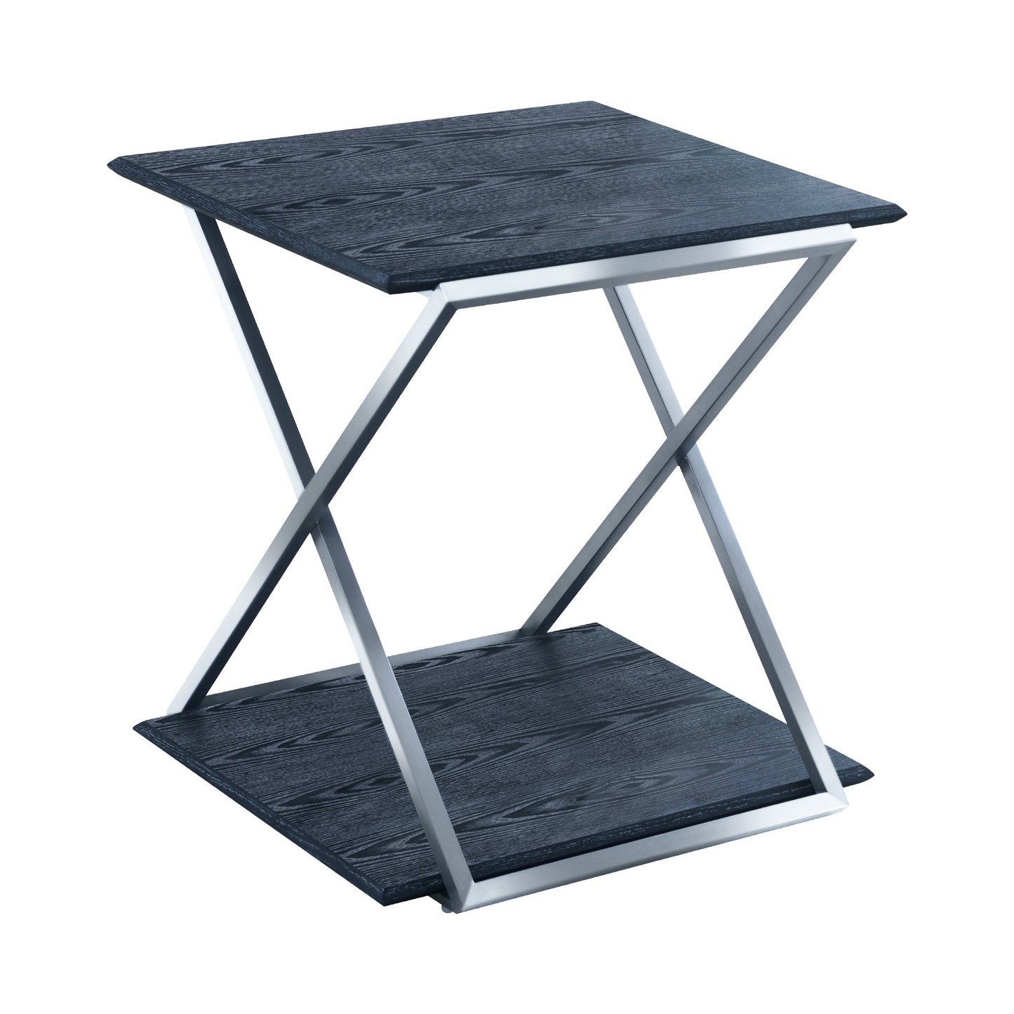 Westlake Black Veneer End Table with Brushed Stainless Steel Frame