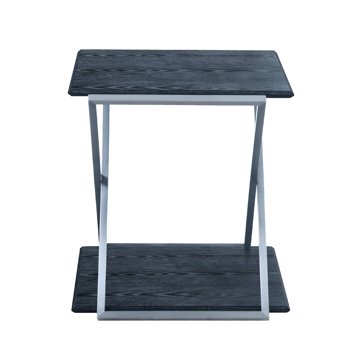 Westlake Black Veneer End Table with Brushed Stainless Steel Frame