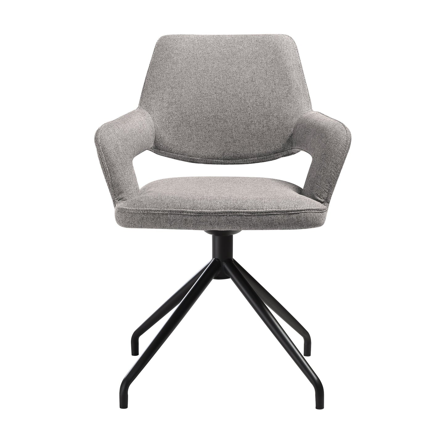 Penny Swivel Upholstered Dining Chair in Gray Fabric with Black Metal Legs - Set of 2