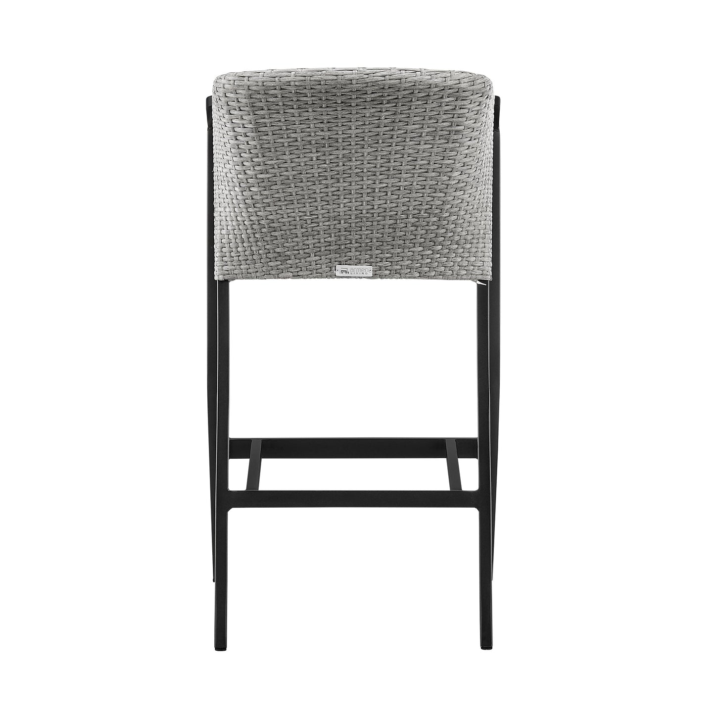 Palma Outdoor Patio Counter Height Bar Stool in Aluminum and Wicker with Gray Cushions