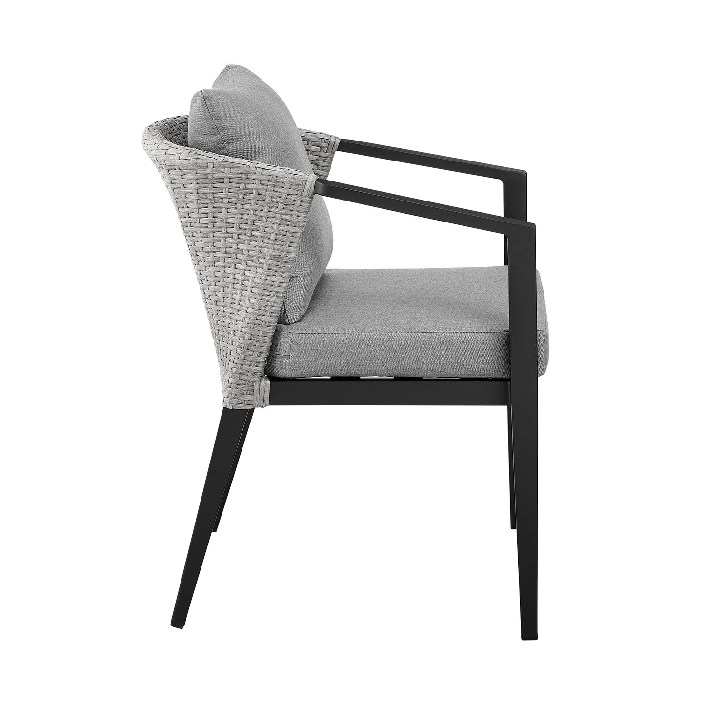 Palma Outdoor Patio Dining Chairs in Aluminum and Wicker with Gray Cushions - Set of 2