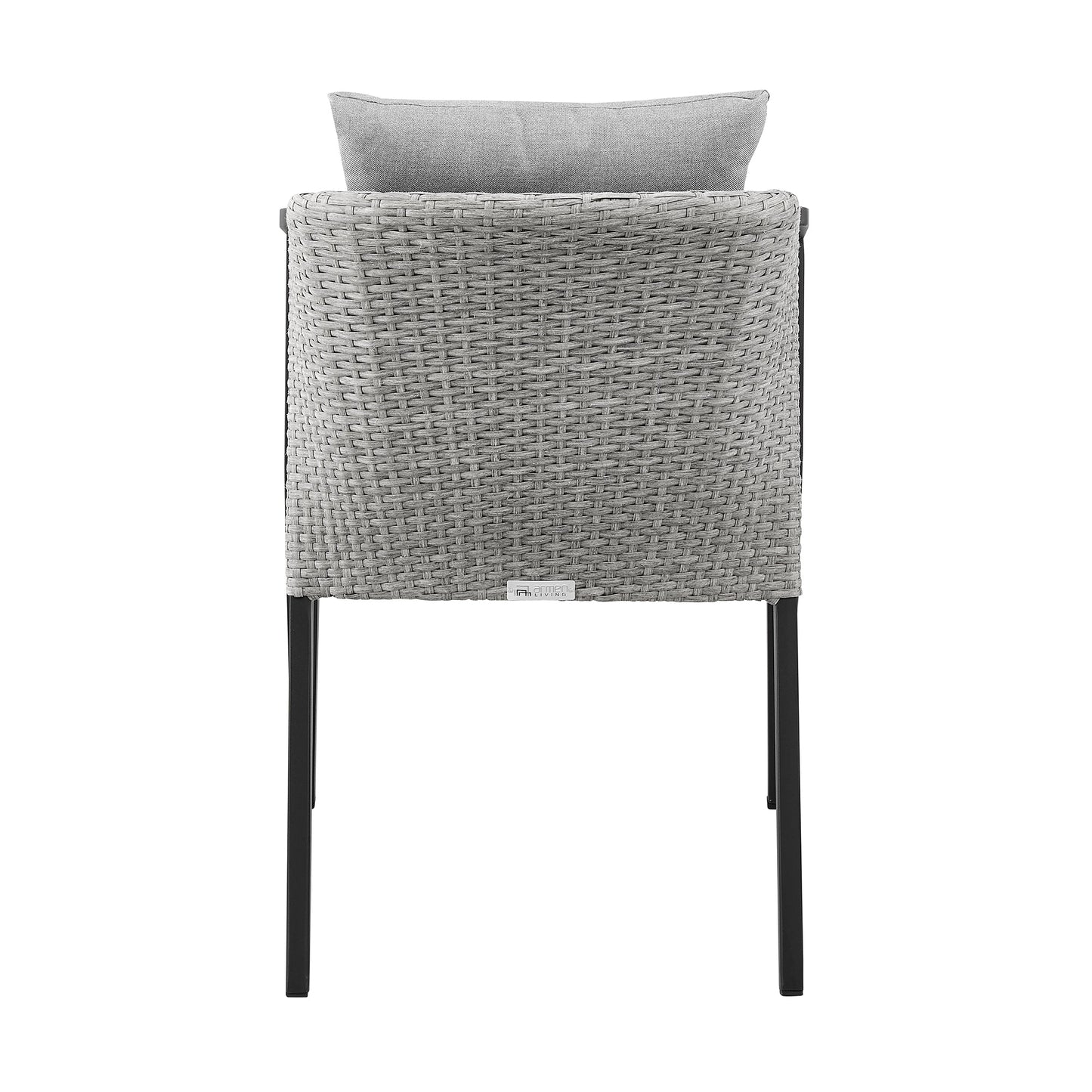 Palma Outdoor Patio Dining Chairs in Aluminum and Wicker with Gray Cushions - Set of 2