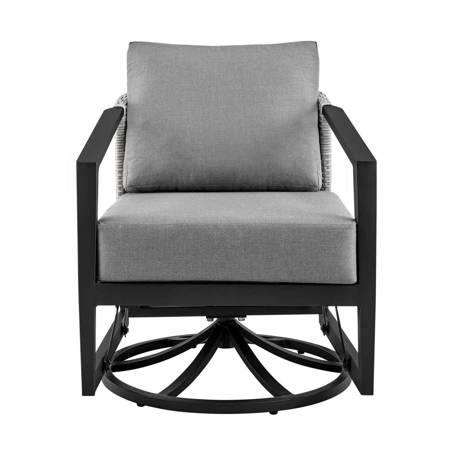 Palma Outdoor Patio Swivel Lounge Chair in Aluminum with Gray Cushions