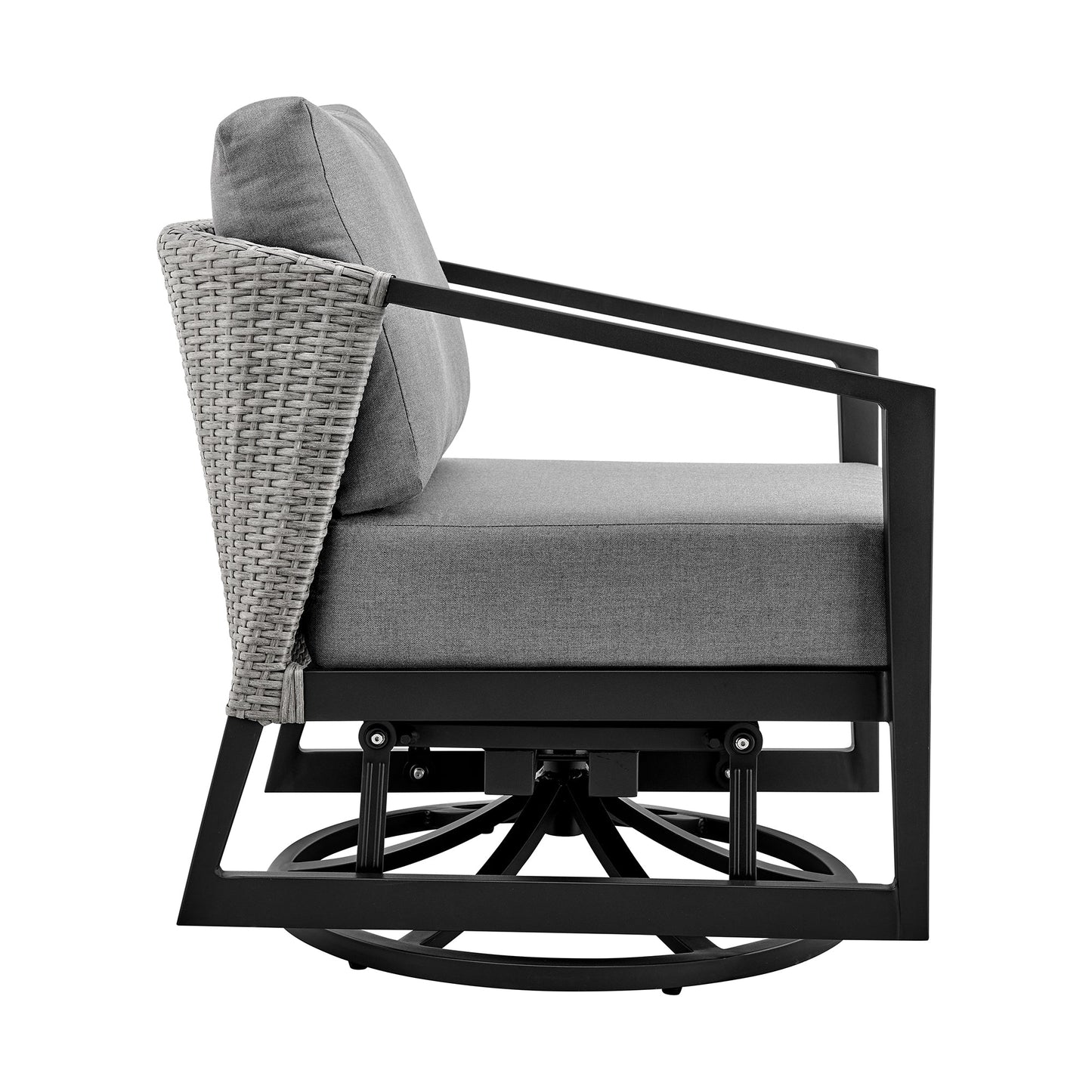 Palma Outdoor Patio Swivel Lounge Chair in Aluminum with Gray Cushions