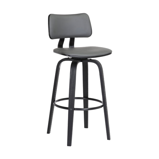 Pico 26" Swivel Black Wood Counter Stool in Gray Faux Leather with Black Metal