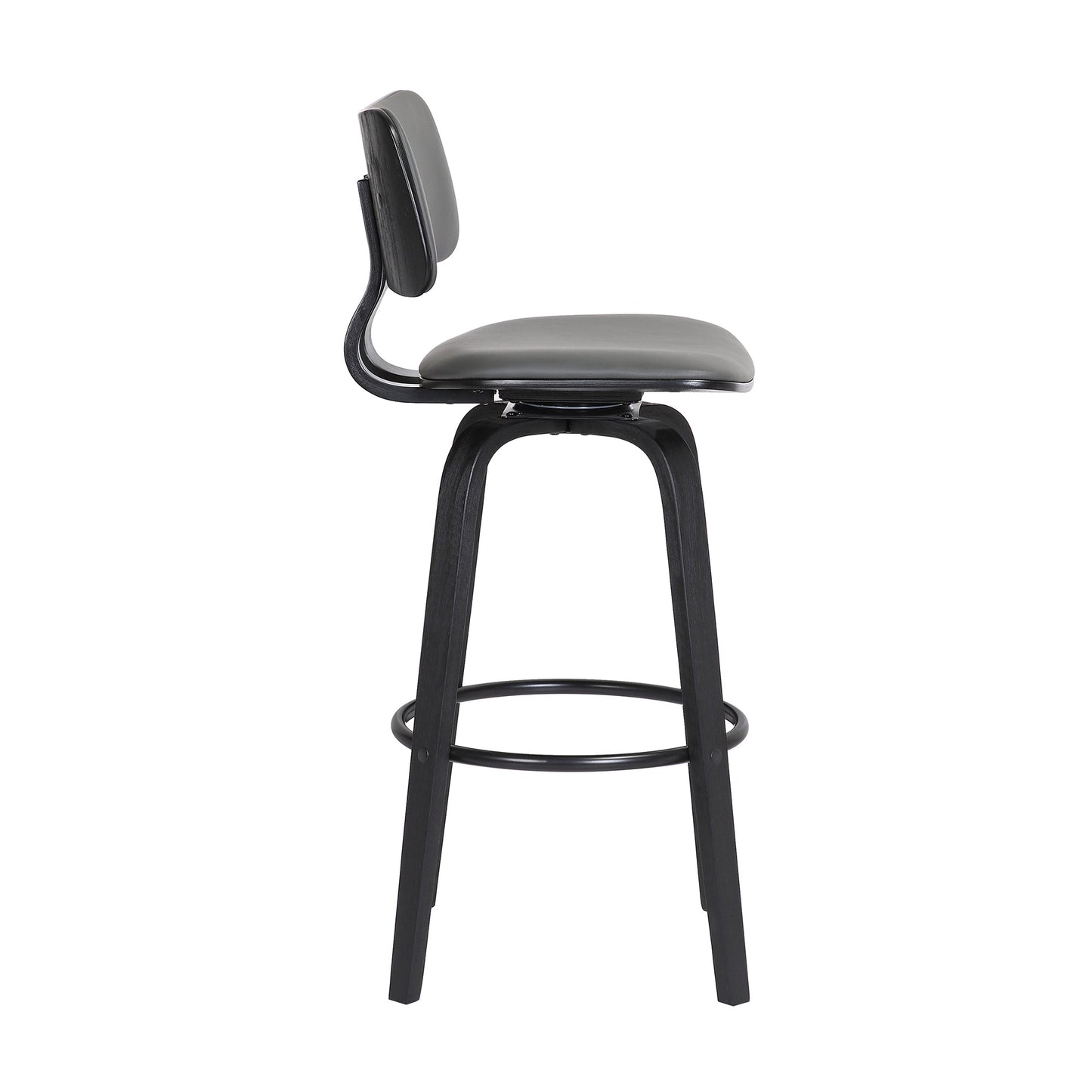 Pico 26" Swivel Black Wood Counter Stool in Gray Faux Leather with Black Metal