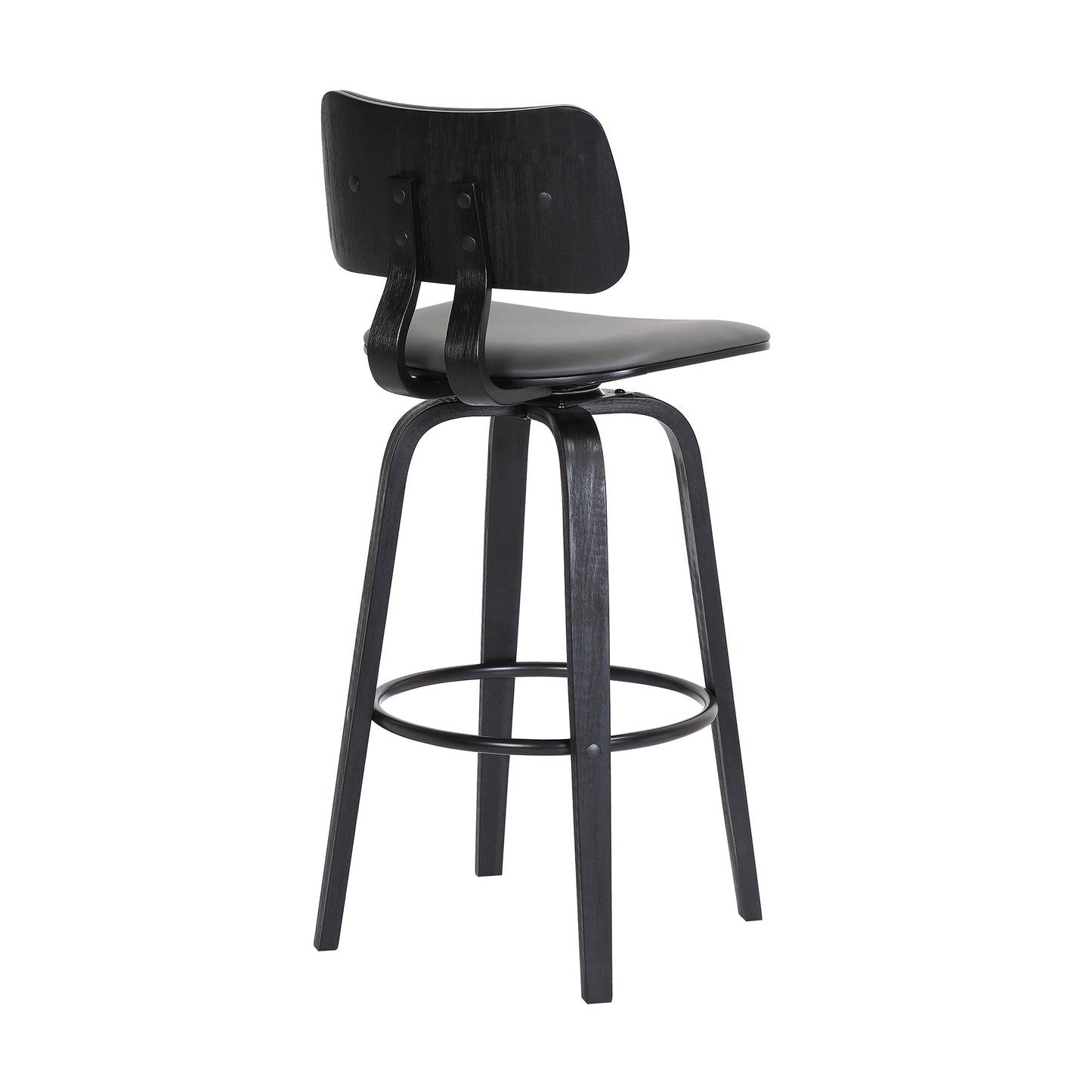 Pico 26" Swivel Black Wood Counter Stool in Gray Faux Leather with Black Metal