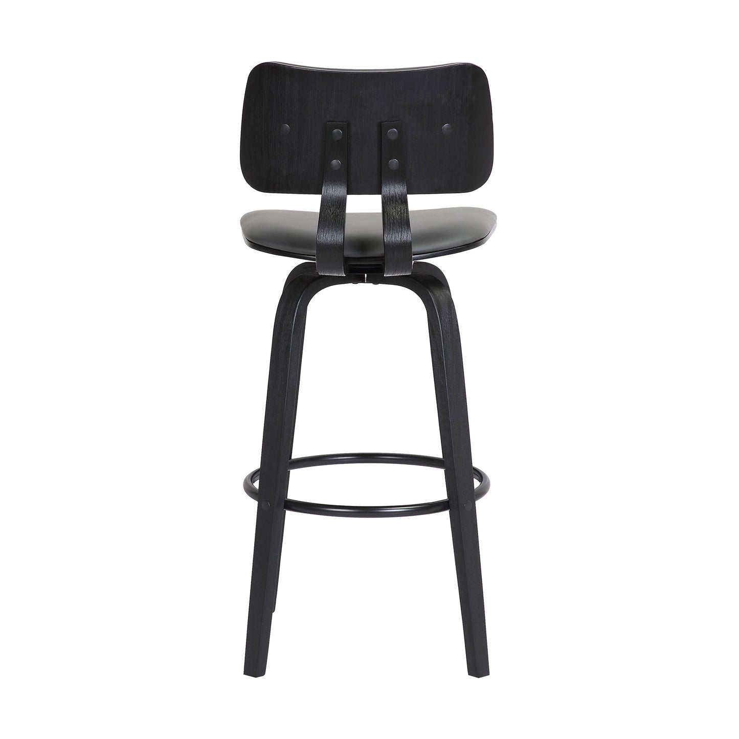 Pico 26" Swivel Black Wood Counter Stool in Gray Faux Leather with Black Metal