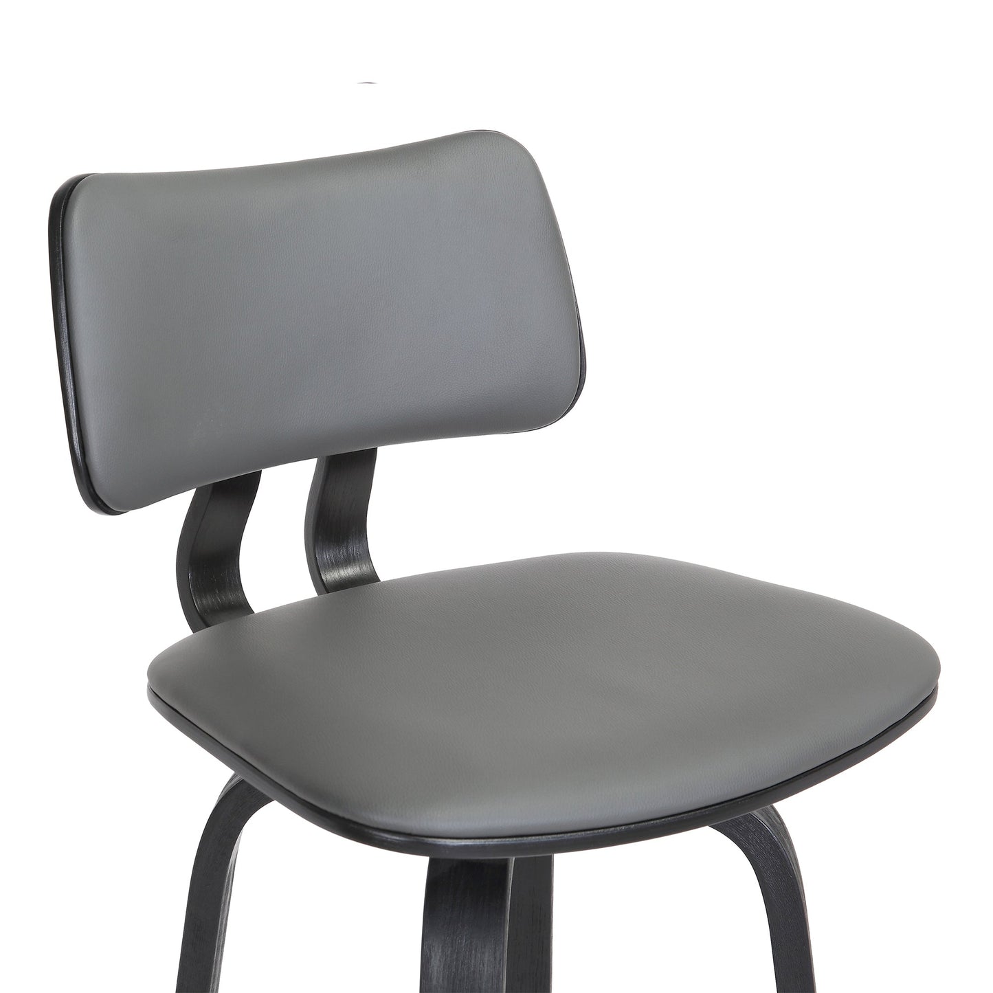 Pico 30" Swivel Black Wood Bar Stool in Gray Faux Leather with Black Metal