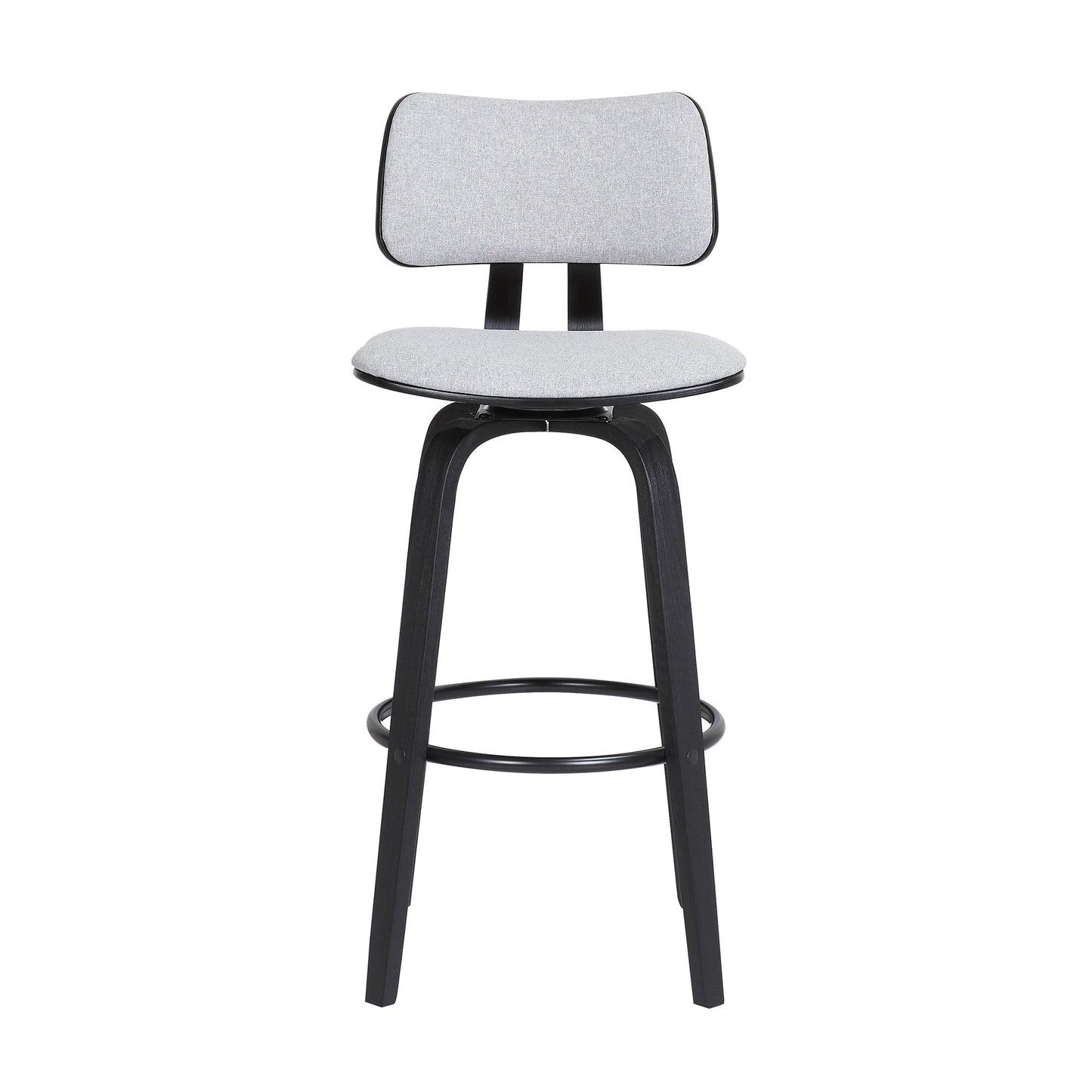 Pico 26" Swivel Black Wood Counter Stool in Light Gray Fabric with Black Metal