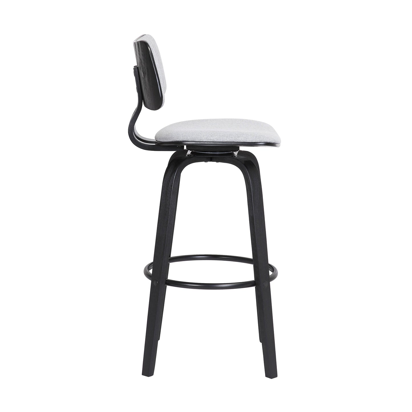 Pico 26" Swivel Black Wood Counter Stool in Light Gray Fabric with Black Metal