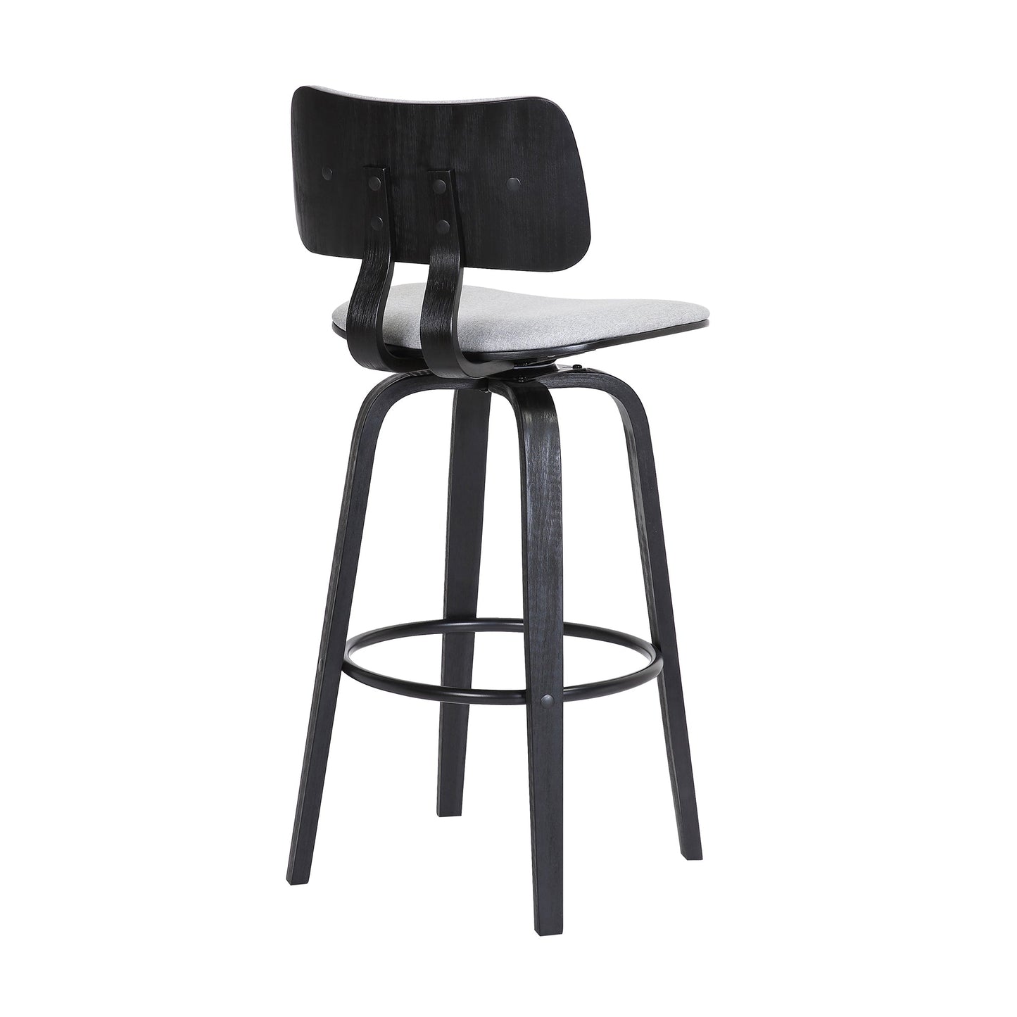 Pico 26" Swivel Black Wood Counter Stool in Light Gray Fabric with Black Metal