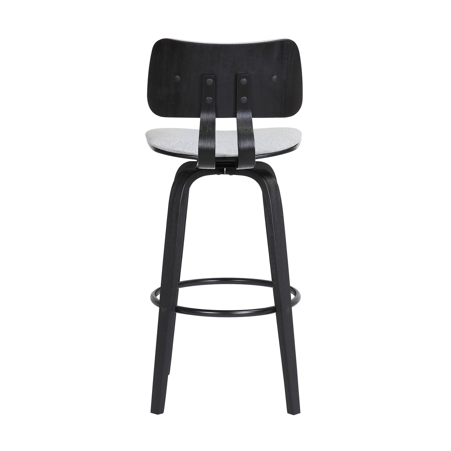 Pico 26" Swivel Black Wood Counter Stool in Light Gray Fabric with Black Metal