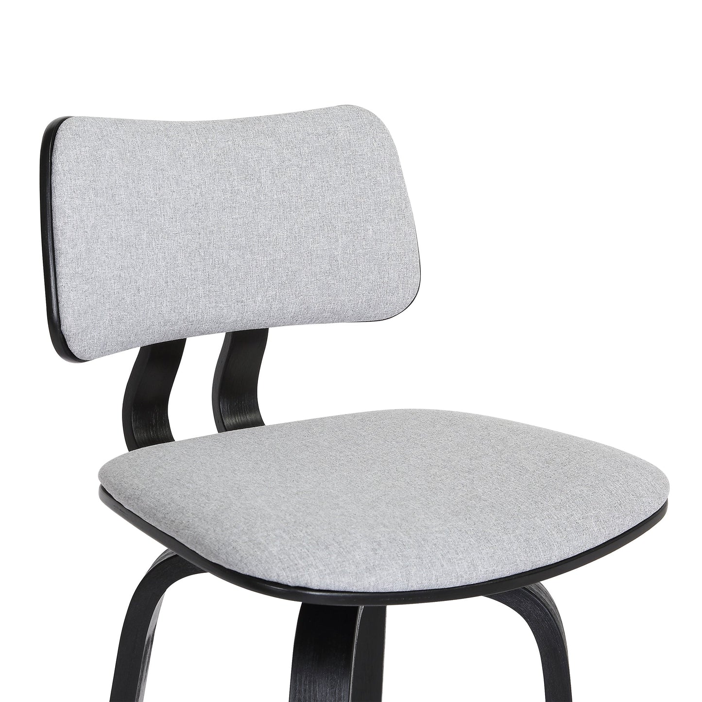 Pico 30" Swivel Black Wood Bar Stool in Light Gray Fabric with Black Metal