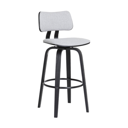 Pico 30" Swivel Black Wood Bar Stool in Light Gray Fabric with Black Metal