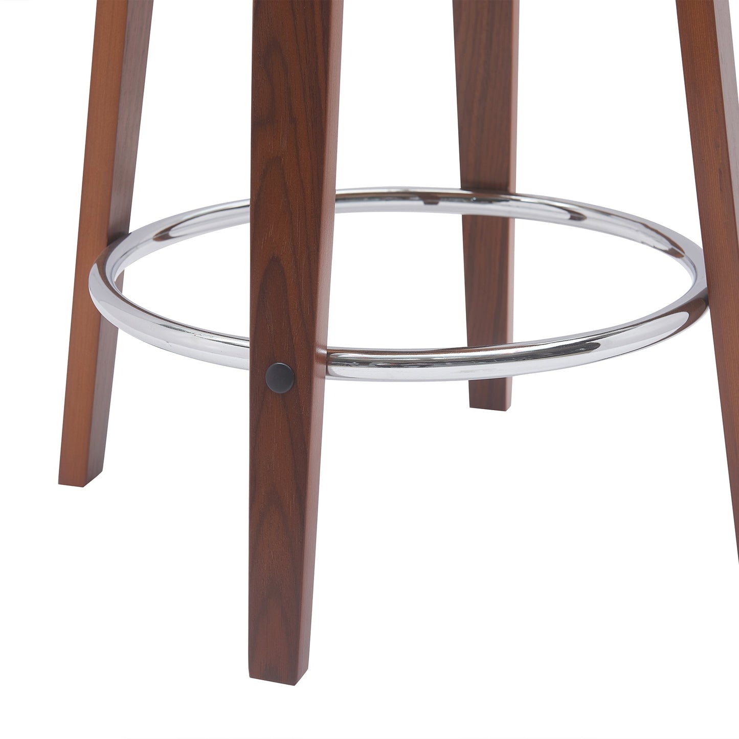 Pico 26" Swivel Walnut Wood Counter Stool in Brown Faux Leather with Chrome