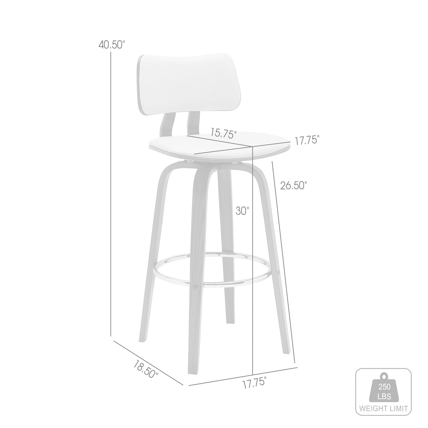 Pico 30" Swivel Walnut Wood Bar Stool in Cream Faux Leather with Chrome