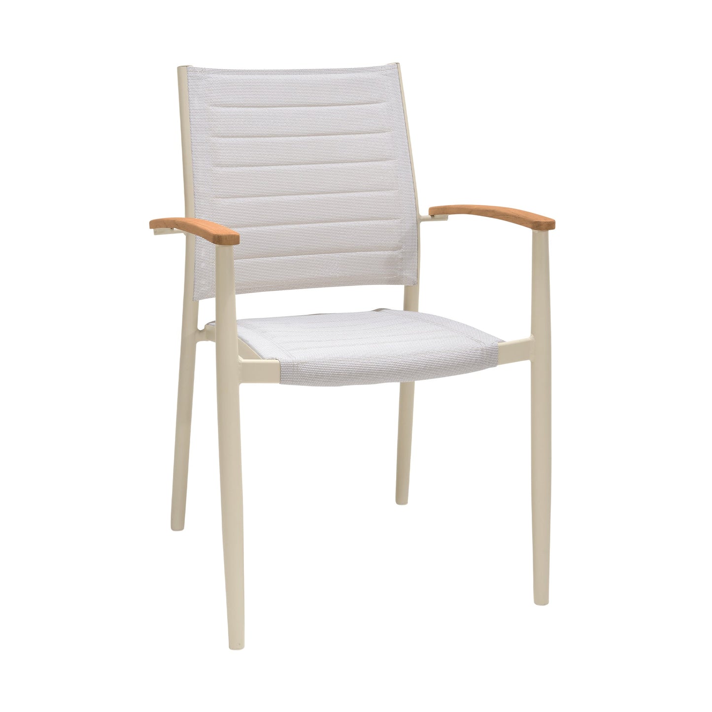 Portals Outdoor Coral Sand Aluminum Stacking Dining Chair with Teak Arms - Set of 2