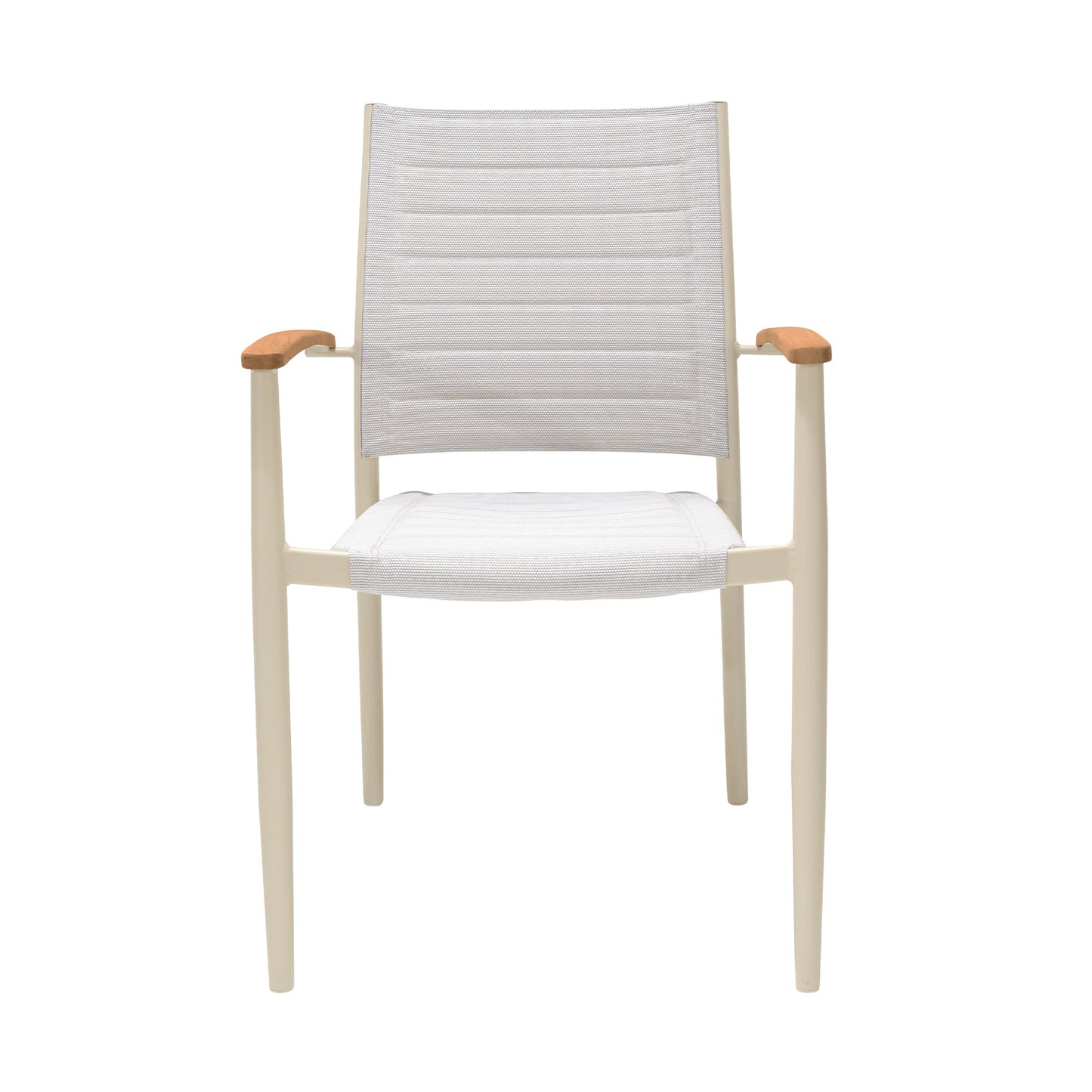 Portals Outdoor Coral Sand Aluminum Stacking Dining Chair with Teak Arms - Set of 2