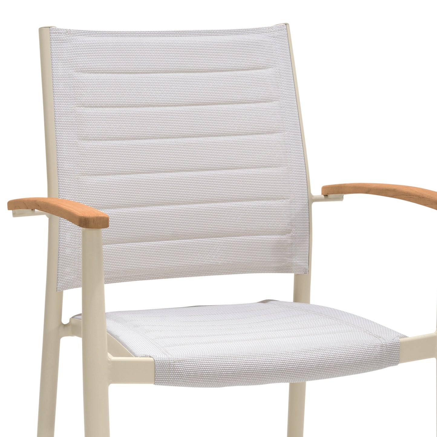 Portals Outdoor Coral Sand Aluminum Stacking Dining Chair with Teak Arms - Set of 2