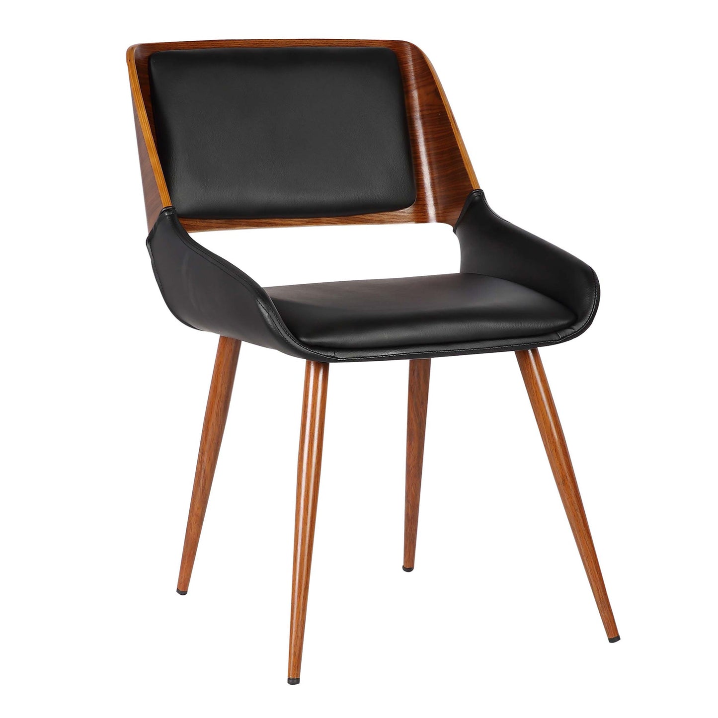 Panda Mid-Century Dining Chair in Walnut Finish and Black Faux Leather