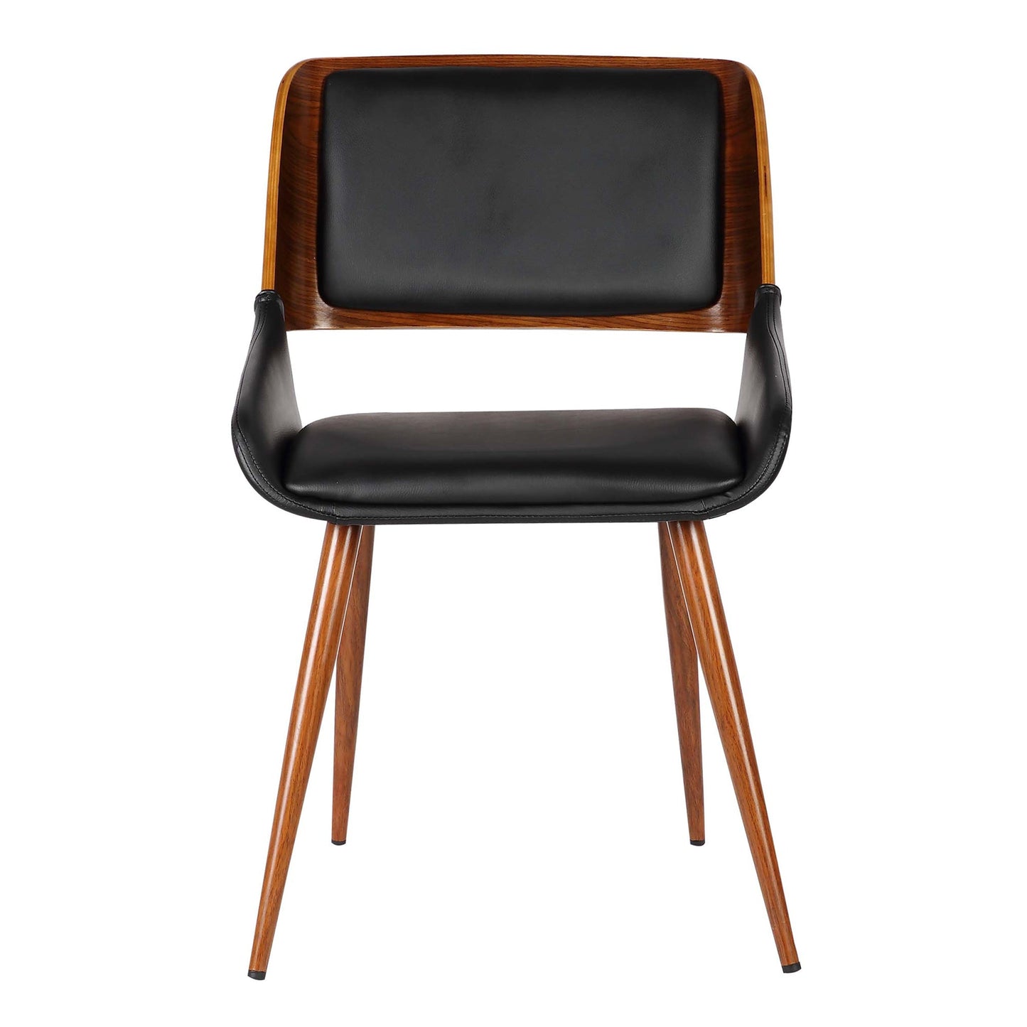 Panda Mid-Century Dining Chair in Walnut Finish and Black Faux Leather