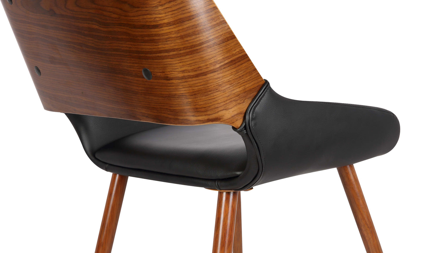 Panda Mid-Century Dining Chair in Walnut Finish and Black Faux Leather