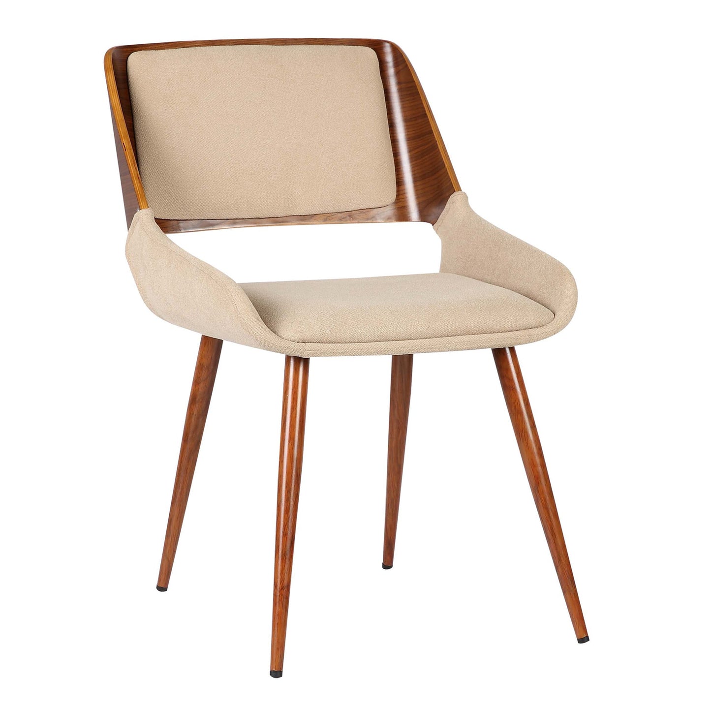 Panda Mid-Century Dining Chair in Walnut Finish and Brown Fabric