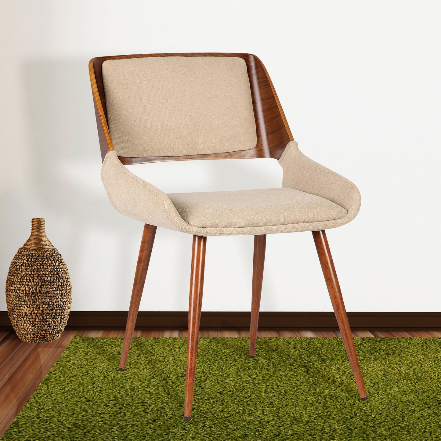 Panda Mid-Century Dining Chair in Walnut Finish and Brown Fabric