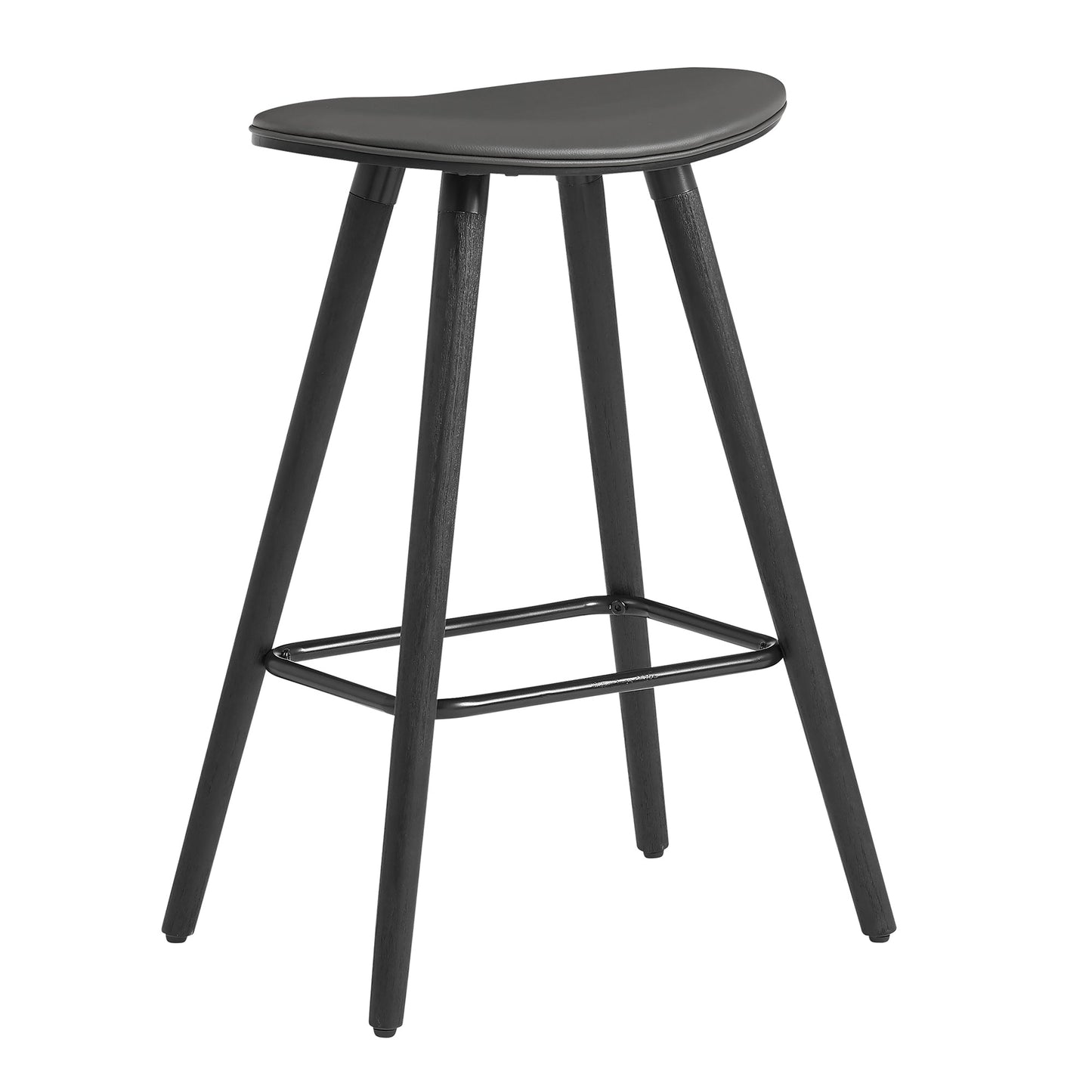 Piper 26" Counter Height Backless Bar Stool in Gray Faux Leather and Black Wood