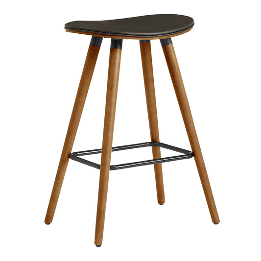 Piper 26" Counter Height Backless Bar Stool in Brown Faux Leather and Walnut Wood