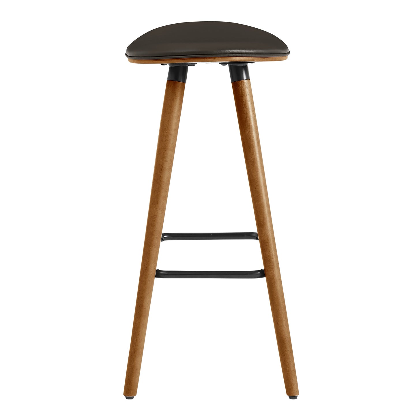 Piper 26" Counter Height Backless Bar Stool in Brown Faux Leather and Walnut Wood