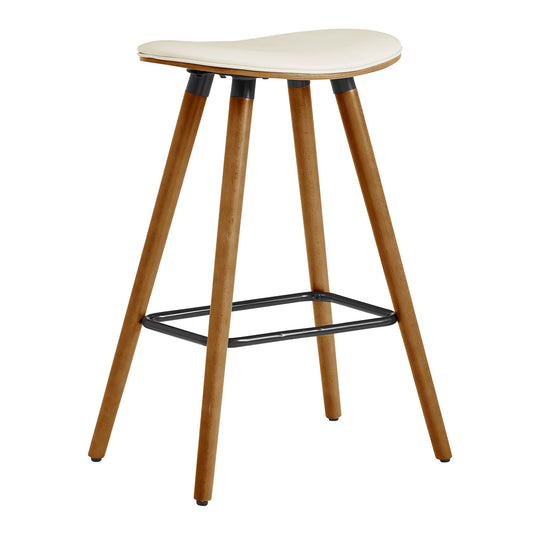 Piper 26" Counter Height Backless Bar Stool in Cream Faux Leather and Walnut Wood