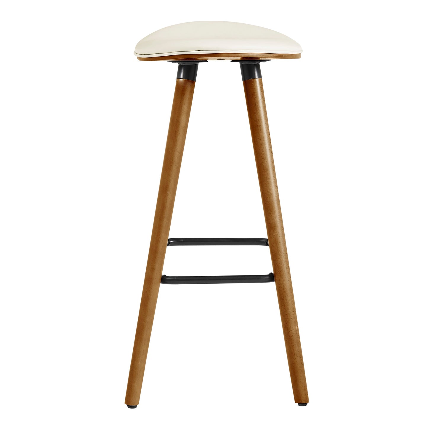 Piper 26" Counter Height Backless Bar Stool in Cream Faux Leather and Walnut Wood