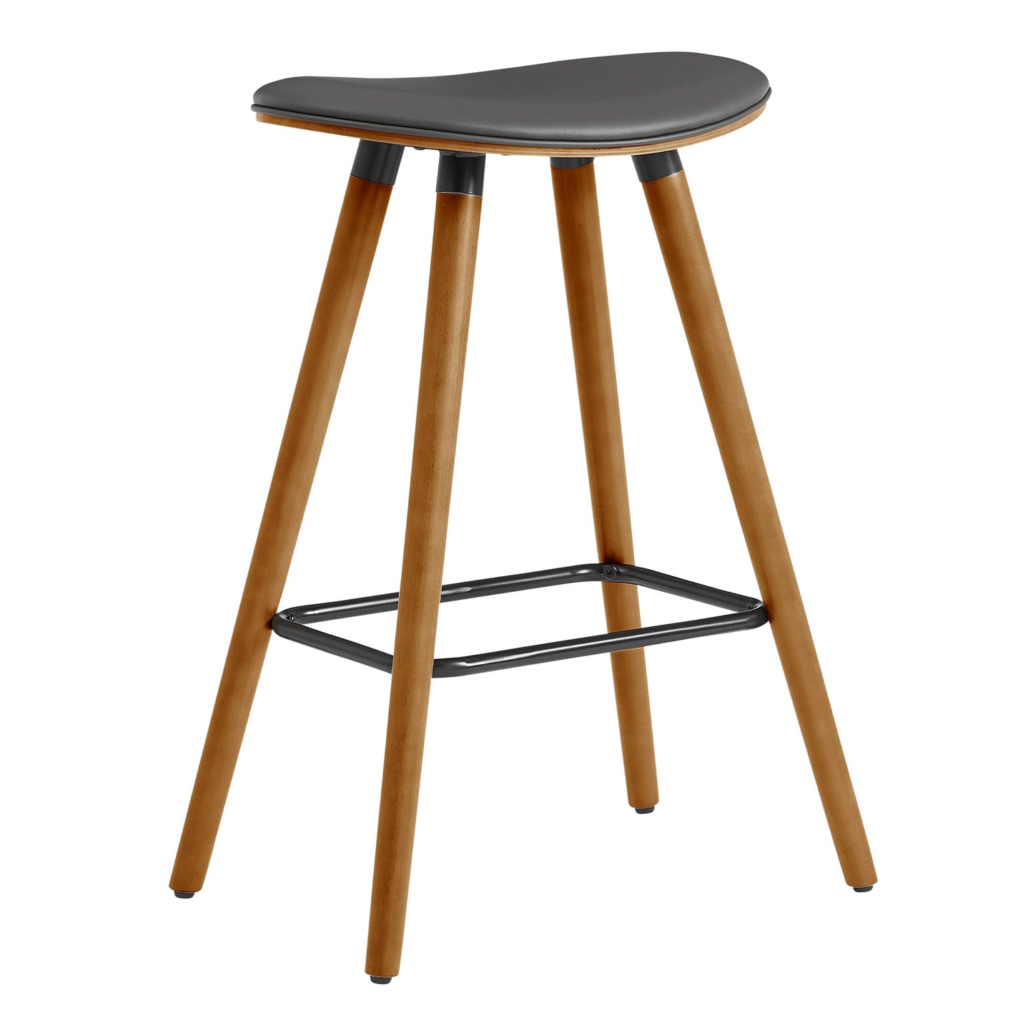 Piper 26" Counter Height Backless Bar Stool in Gray Faux Leather and Walnut Wood