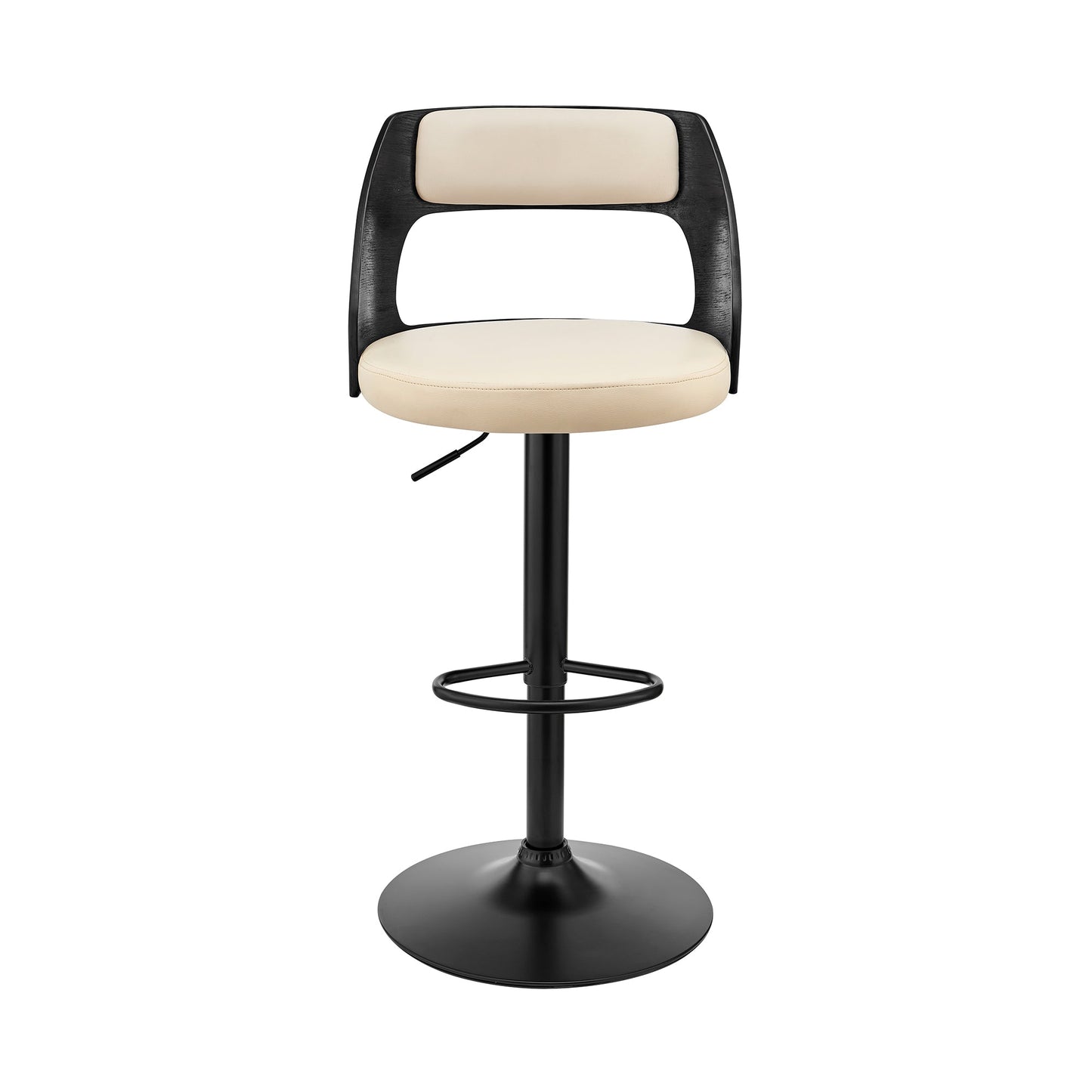 Paulo Adjustable Swivel Cream Faux Leather and Black Wood Bar Stool with Black Base