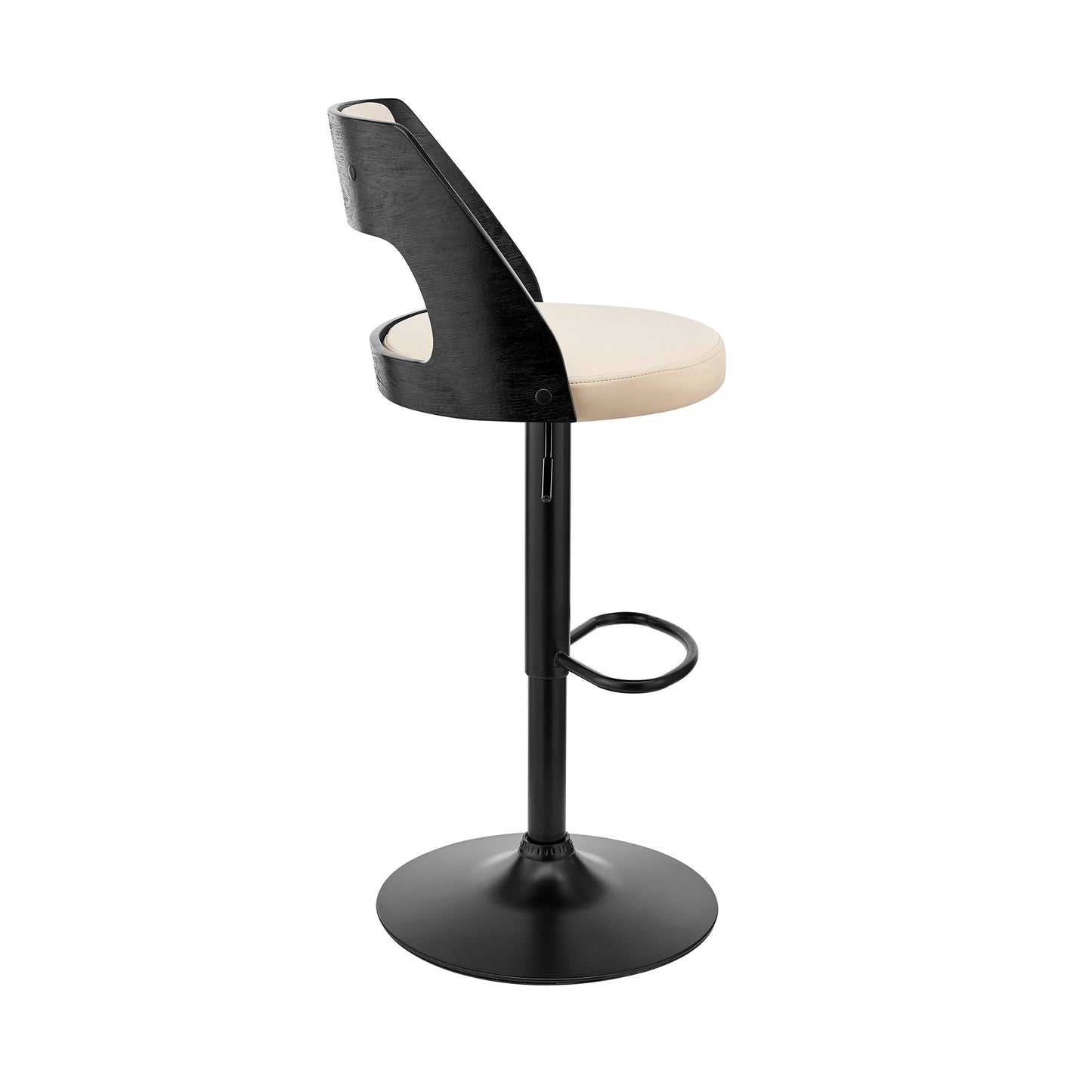 Paulo Adjustable Swivel Cream Faux Leather and Black Wood Bar Stool with Black Base