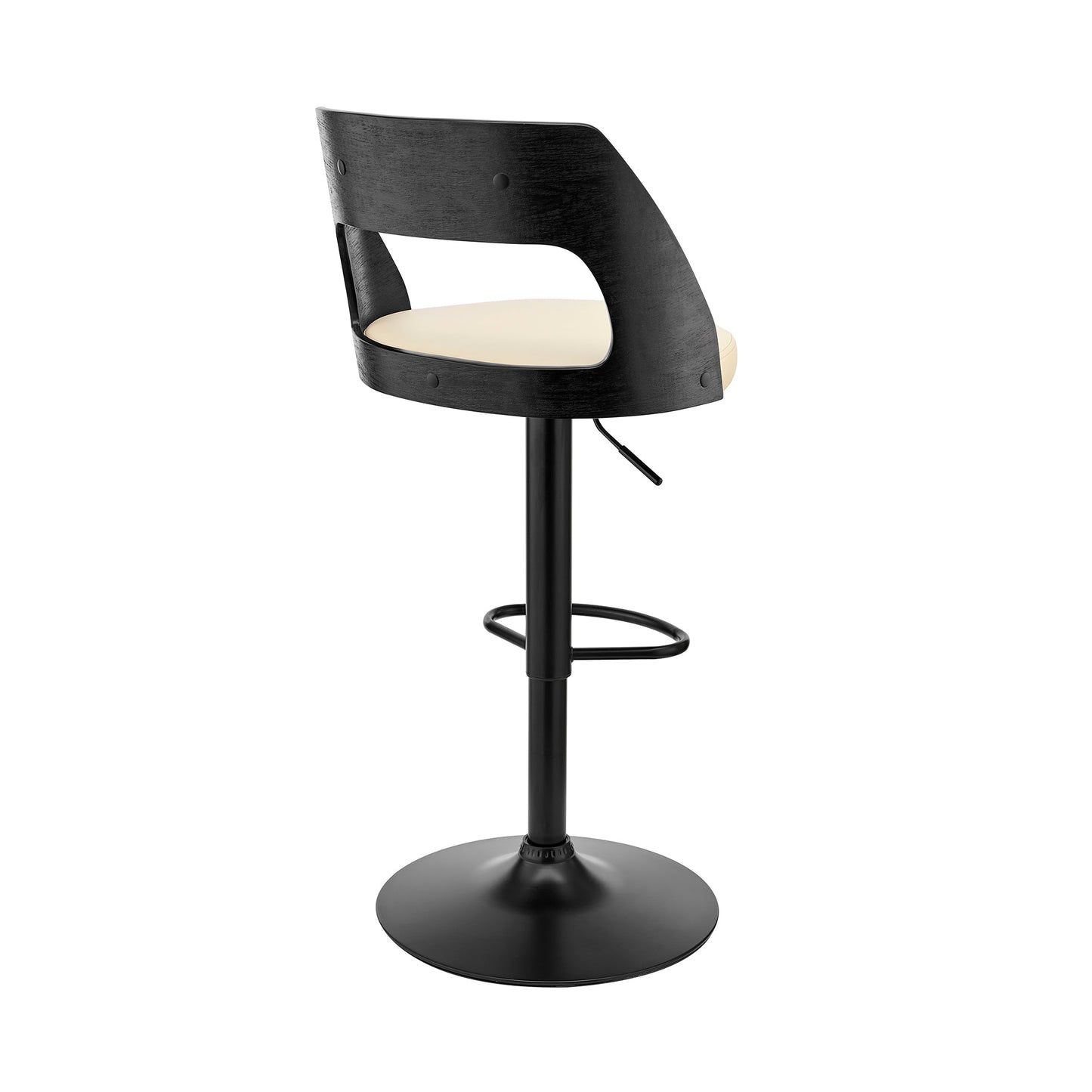 Paulo Adjustable Swivel Cream Faux Leather and Black Wood Bar Stool with Black Base