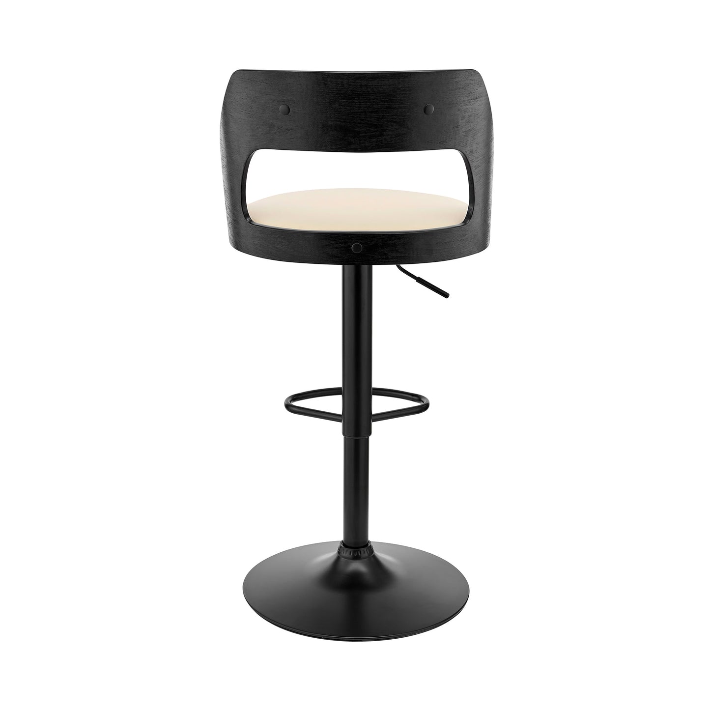 Paulo Adjustable Swivel Cream Faux Leather and Black Wood Bar Stool with Black Base