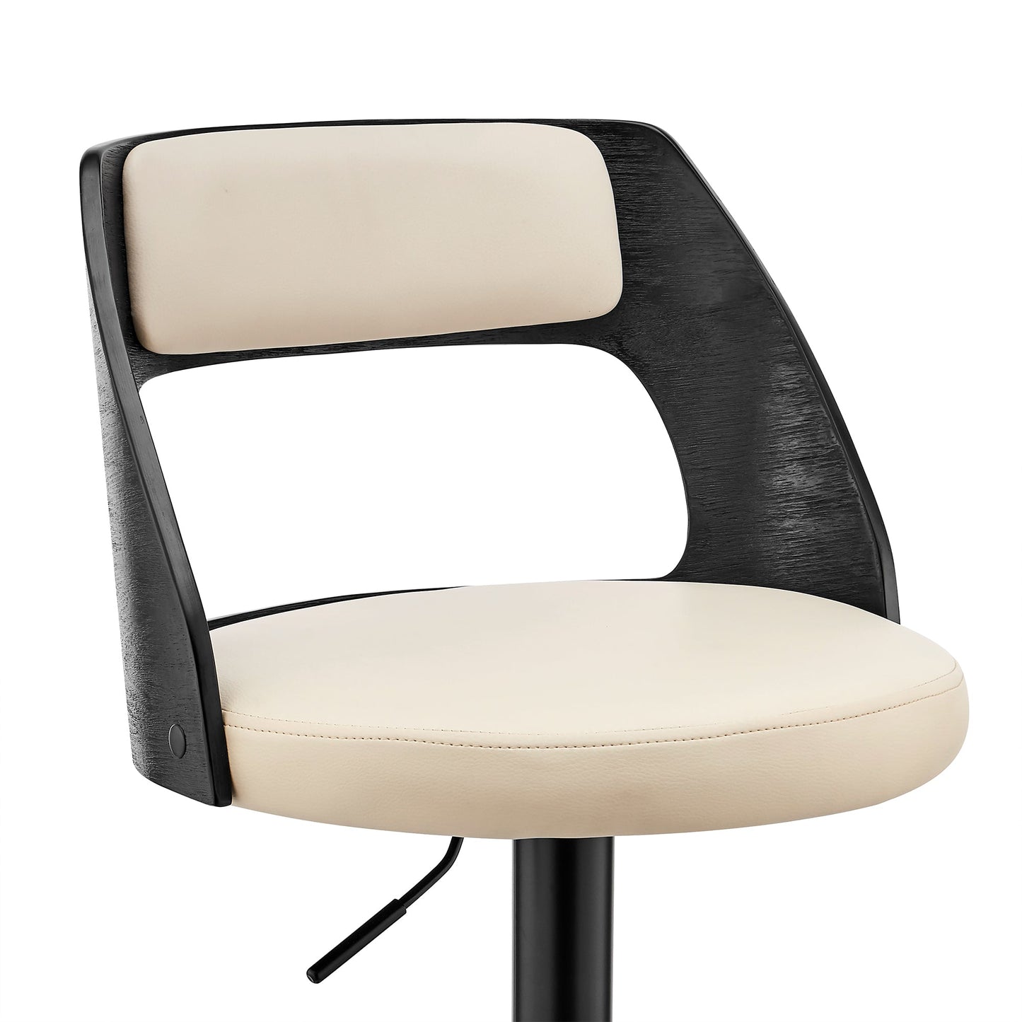 Paulo Adjustable Swivel Cream Faux Leather and Black Wood Bar Stool with Black Base