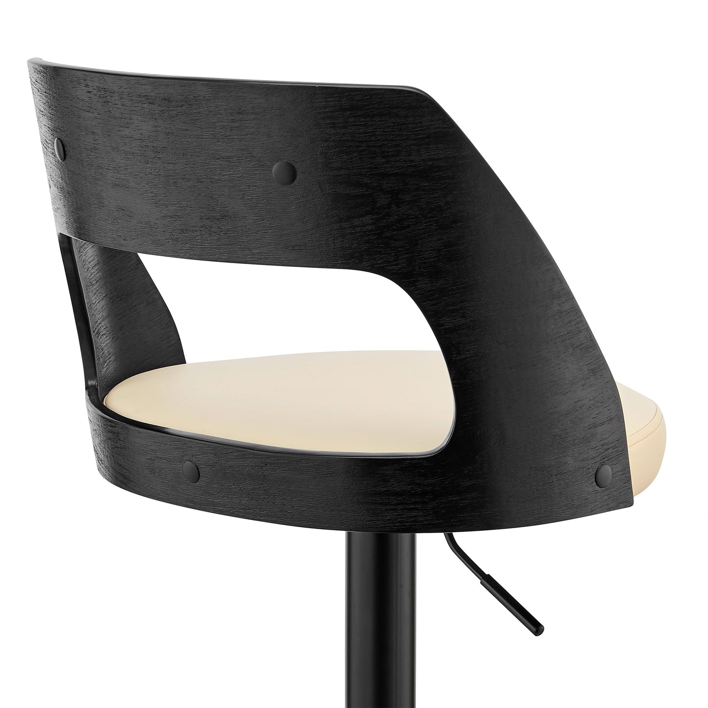 Paulo Adjustable Swivel Cream Faux Leather and Black Wood Bar Stool with Black Base