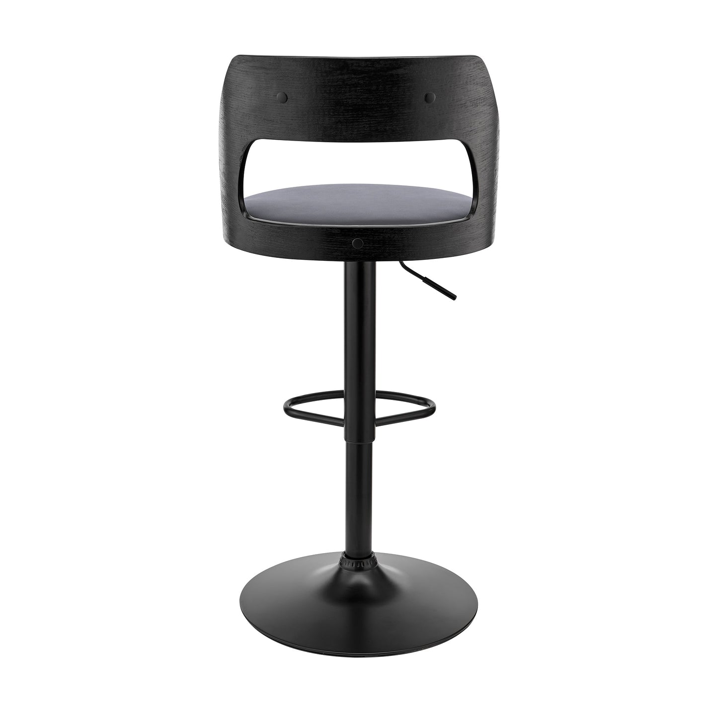 Paulo Adjustable Swivel Gray Faux Leather and Black Wood Bar Stool with Black Base