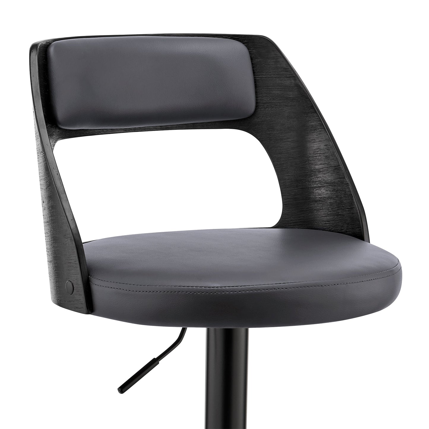 Paulo Adjustable Swivel Gray Faux Leather and Black Wood Bar Stool with Black Base