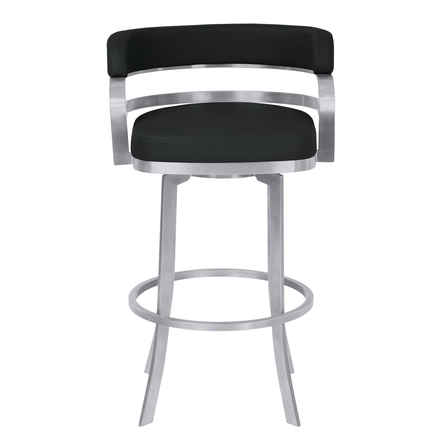 Prinz 26" Counter Height Swivel Black Faux Leather and Brushed Stainless Steel Bar Stool