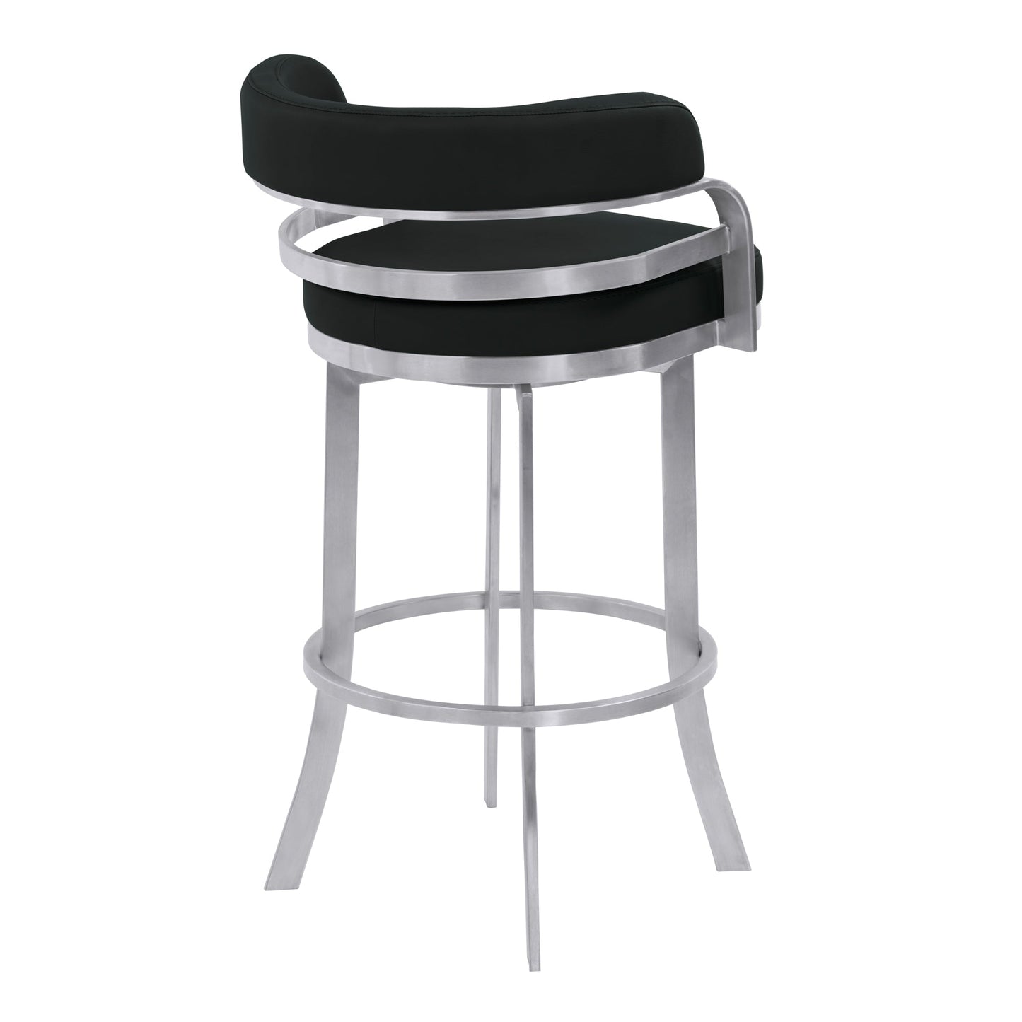 Prinz 26" Counter Height Swivel Black Faux Leather and Brushed Stainless Steel Bar Stool