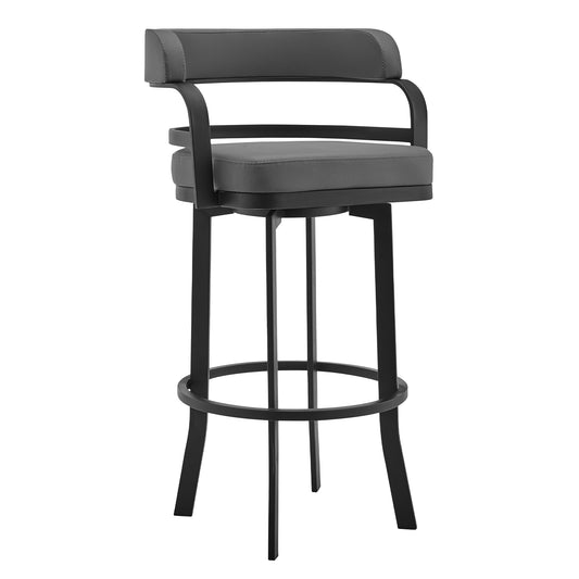 Prinz 26" Counter Height Swivel Gray Faux Leather and Black Metal Bar Stool