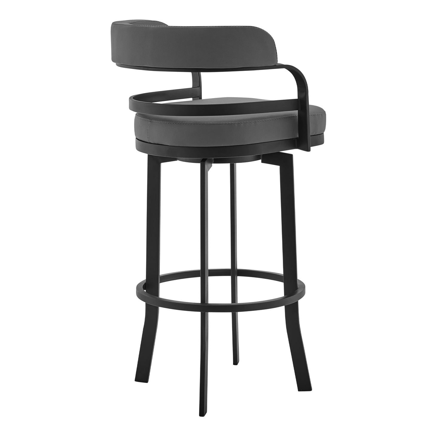 Prinz 26" Counter Height Swivel Gray Faux Leather and Black Metal Bar Stool