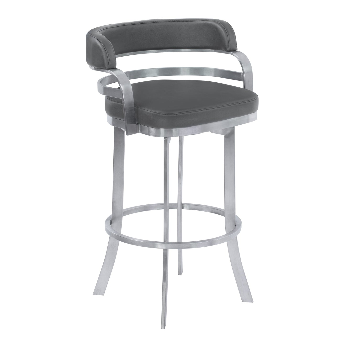 Prinz 26" Counter Height Swivel Gray Faux Leather and Brushed Stainless Steel Bar Stool