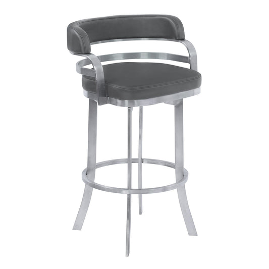 Prinz 26" Counter Height Swivel Gray Faux Leather and Brushed Stainless Steel Bar Stool